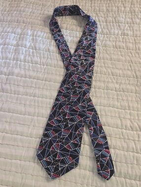 Valentino All Silk From Italy Hand Fashioned Geometric  Tie with Red & White